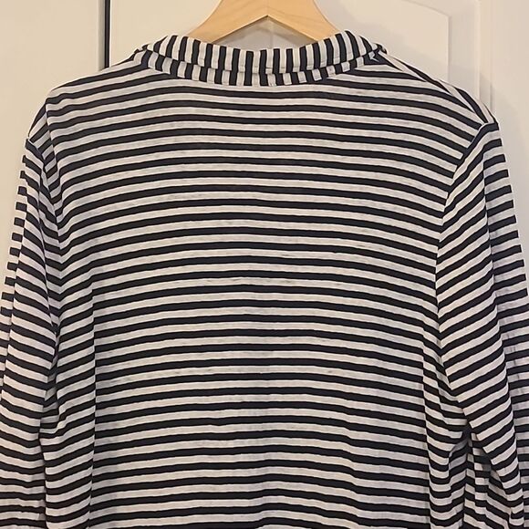 Chico's Striped Linen Pocket Top Navy White Stripe Size 3 Petite - Picture 8 of 10